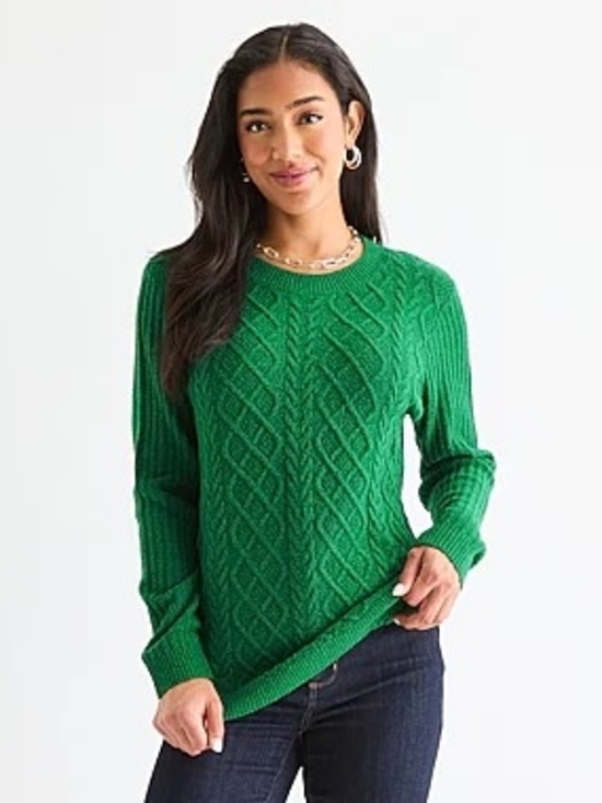 St. John's Bay Sweaters - St. John's Bay Emerald Green Cable-Knit Crewneck Sweater